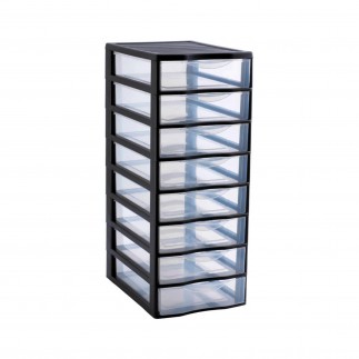 Tour de rangement plastique A4 Orgamix 8 tiroirs transparents - noir