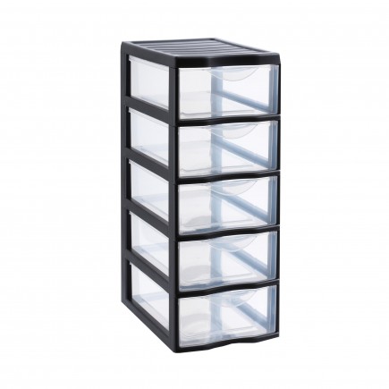 Tour de rangement plastique A4 Orgamix 5 tiroirs transparents - noir