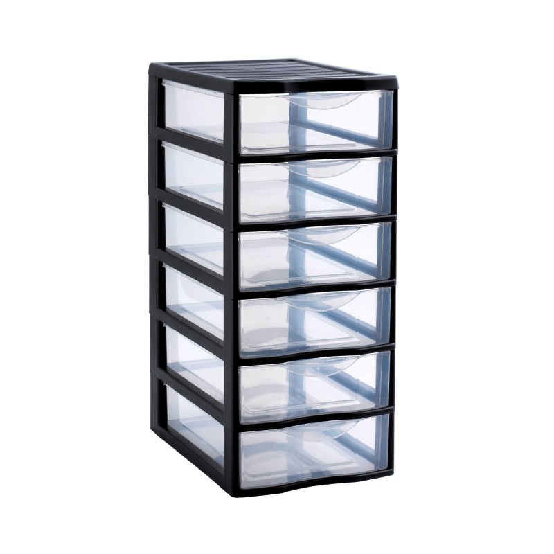 Tour de rangement plastique A4 Orgamix 6 tiroirs transparents - noir