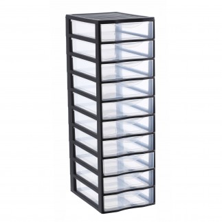 Tour de rangement plastique A4 Orgamix 10 tiroirs transparents - noir