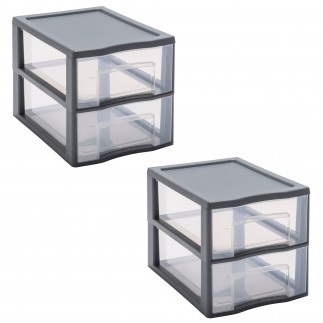 Lot de 2 tours de rangement plastique A4 Tag Tower 2 tiroirs transparents - gris