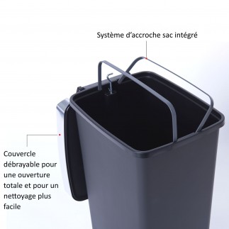 Poubelle à pédale 40 litres rectangulaire en plastique recyclé RING BIN - métal