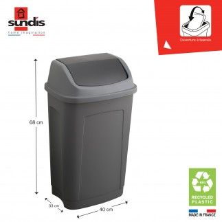Poubelle à couvercle basculant 50 litres rectangulaire en plastique recyclé SWING