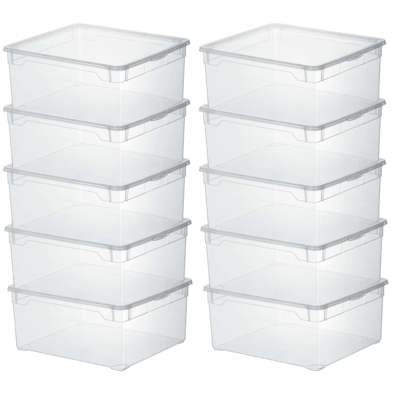 Lot de 10 boîtes de rangement en plastique transparent 18L avec couvercle CLEAR BOX
