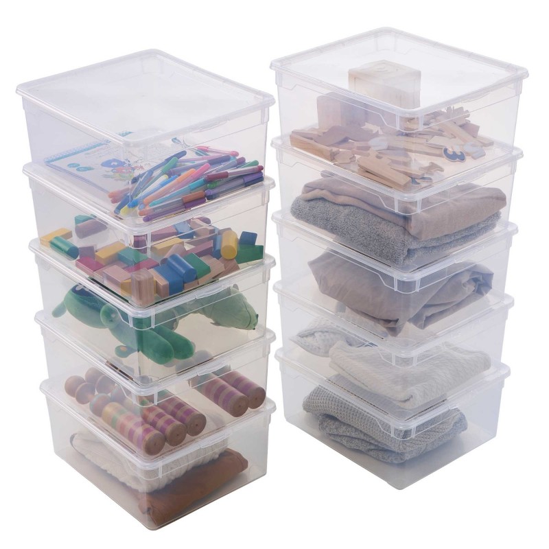 Lot de 10 boîtes de rangement en plastique transparent 18L avec couvercle CLEAR BOX