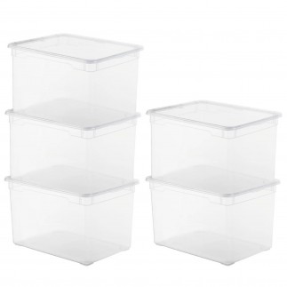 Lot de 5 boîtes de rangement en plastique transparent 46L avec couvercle CLEAR BOX Maxi