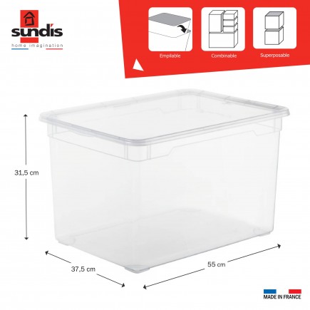 Lot de 5 boîtes de rangement en plastique transparent 46L avec couvercle CLEAR BOX Maxi