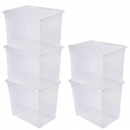 Lot de 5 boîtes de rangement en plastique transparent 70L avec couvercle CLEAR BOX Mega