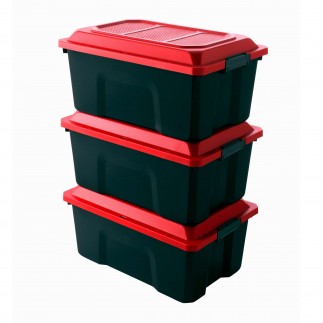 Lot de 3 bacs de rangement Locker 60L avec couvercle noir et rouge