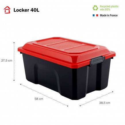 Lot de 3 malles de rangement en plastique avec couvercle à charnières et clipsable 40l LOCKER