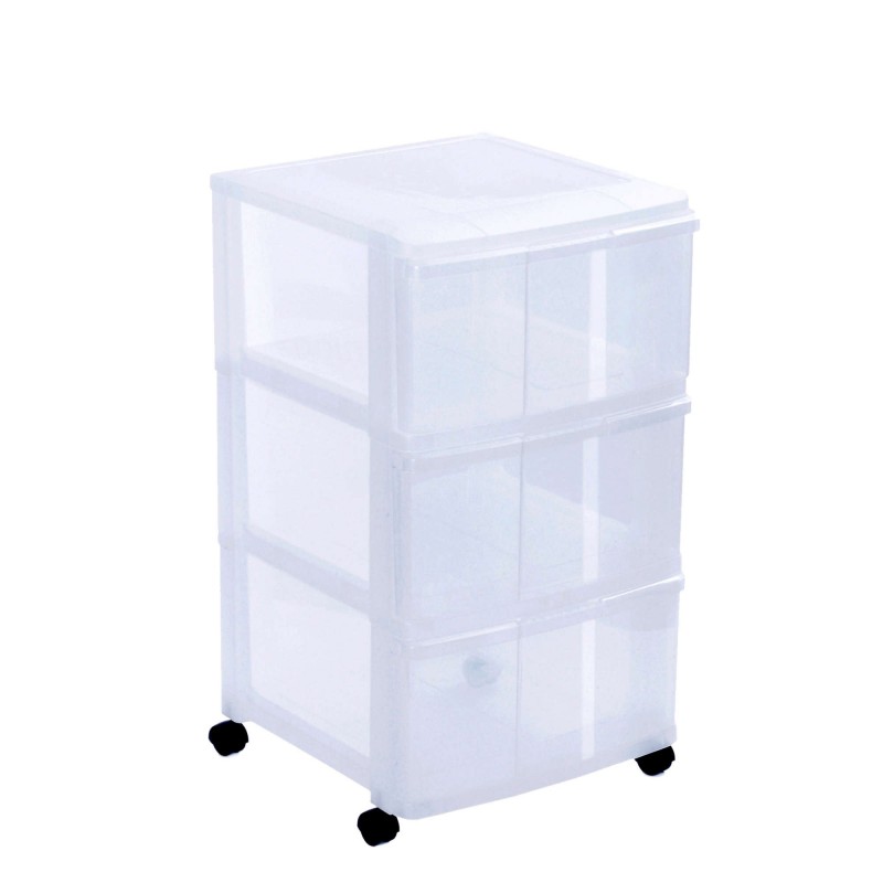 Tour de rangement plastique avec roulettes MODULO XL 3 tiroirs transparents