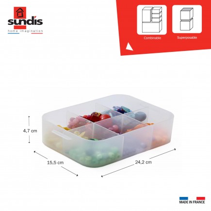 Lot de 8 petites boîtes de rangement en plastique transparent format A5 avec séparateurs Pure Box