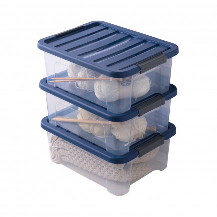 Lot de 3 boîtes de rangement en plastique transparent 17L empilables avec couvercle clipsable WAVE BOX