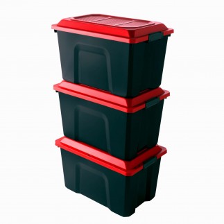 Lot de 3 malles de rangement en plastique avec couvercle à charnières et clipsable 60l LOCKER