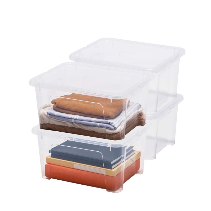Lot de 4 boîtes de rangement en plastique transparent 24L avec couvercle VIEW BOX Lot de 4 boîtes de rangement en plastique transparent 24L avec couvercle VIEW BOX
