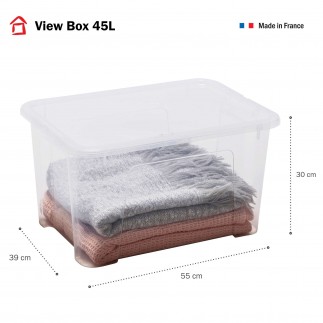 Lot de 3 boîtes de rangement en plastique transparent 45L avec couvercle VIEW BOX