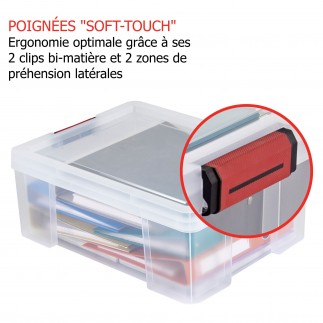 Lot de 3 boîtes de rangement en plastique transparent 27L renforcées avec couvercle clipsable CLIP’N STORE