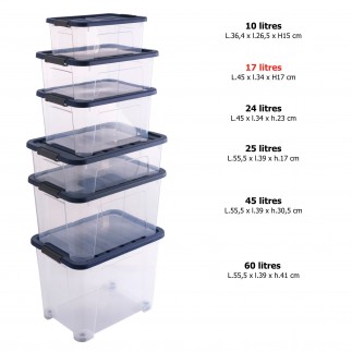 Lot de 3 boîtes de rangement en plastique transparent 17L empilables avec couvercle clipsable WAVE BOX