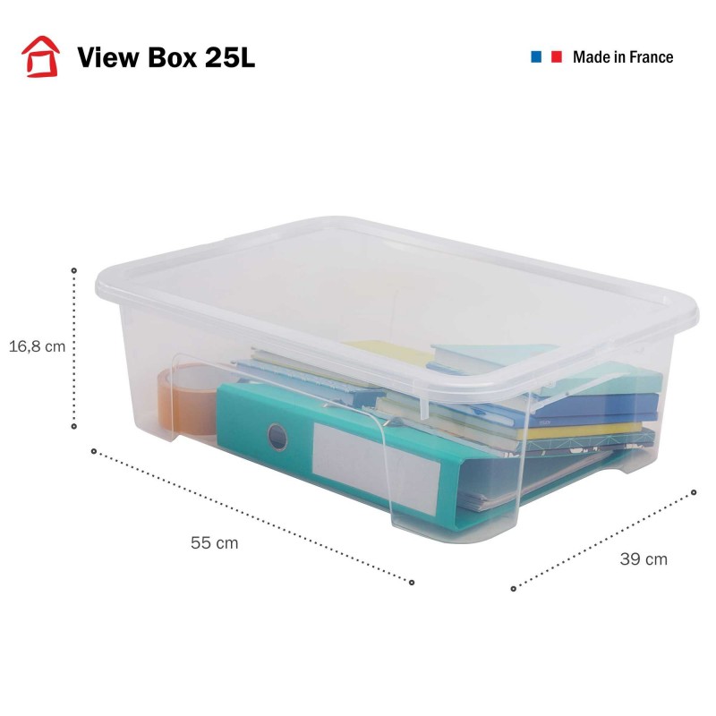 Lot de 3 boîtes de rangement en plastique transparent 25L avec couvercle VIEW BOX