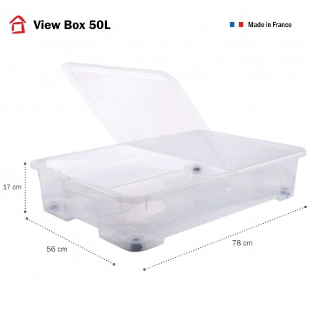 Lot de 5 boîtes de rangement sous le lit à roulettes 50L en plastique transparent avec couvercle VIEW BOX