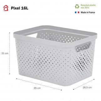 Lot de 6 paniers de rangement en plastique 16l PIXEL - blanc cassé