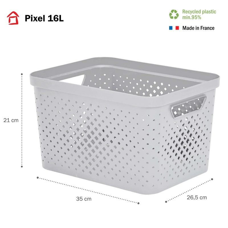 Lot de 6 paniers de rangement 16l en plastique recyclé PIXEL - blanc