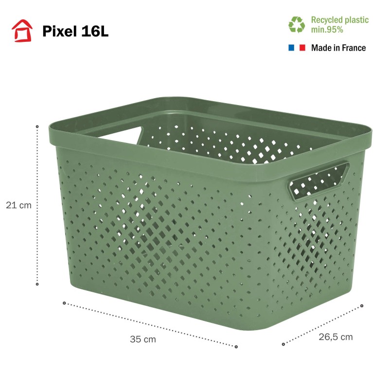 Lot de 6 paniers de rangement 16l en plastique recyclé PIXEL - vert sauge Lot de 6 paniers de rangement 16l en plastique recyclé PIXEL - vert sauge