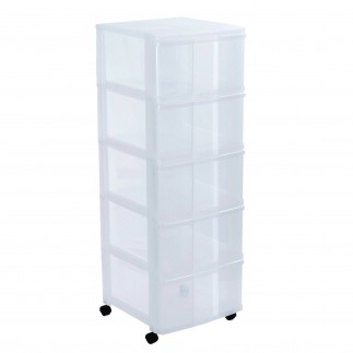 Tour de rangement plastique avec roulettes MODULO XL 5 tiroirs transparents