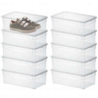 Lot de 10 petites boîtes de rangement en plastique transparent 5L avec couvercle CLEAR BOX pour chaussures