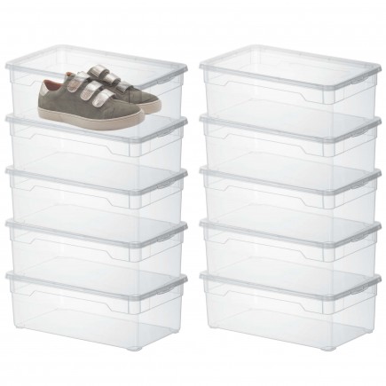 Lot de 10 petites boîtes de rangement en plastique transparent 5L avec couvercle CLEAR BOX pour chaussures