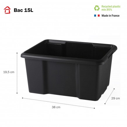 Lot de 10 bacs de rangement plastique 15L empilables - noir