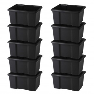 Lot de 10 bacs de rangement plastique 15L empilables - noir