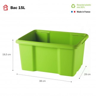 Lot de 10 bacs de rangement plastique 15L empilables - vert