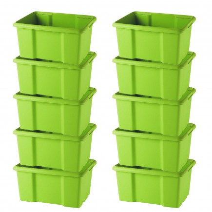 Lot de 10 bacs de rangement plastique 15L empilables - vert