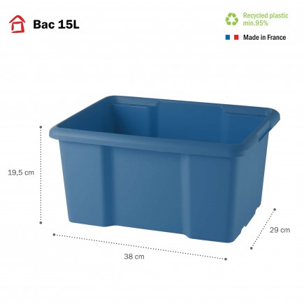 Lot de 10 bacs de rangement plastique 15L empilables - bleu