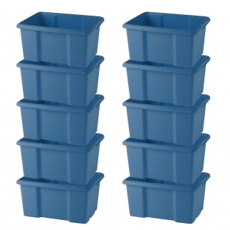 Lot de 10 bacs de rangement plastique 15L empilables - bleu