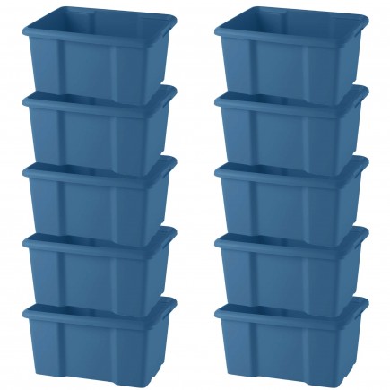 Lot de 10 bacs de rangement plastique 30L empilables - bleu