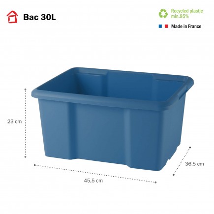 Lot de 10 bacs de rangement plastique 30L empilables - bleu