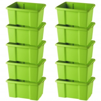 Lot de 10 bacs de rangement plastique 30L empilables - vert