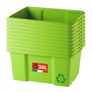 Lot de 10 bacs de rangement plastique 30L empilables - vert