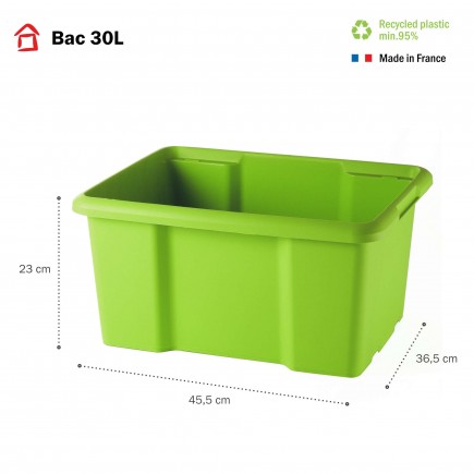 Lot de 10 bacs de rangement plastique 30L empilables - vert