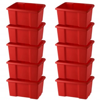 Lot de 10 bacs de rangement plastique 30L empilables - rouge