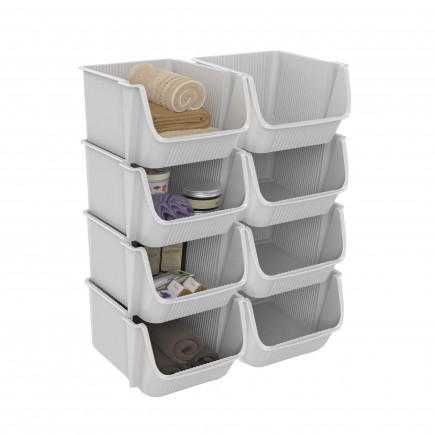 Lot de 2 tours de 4 bacs de rangement en plastique empilables FLY TOWER - blanc cassé