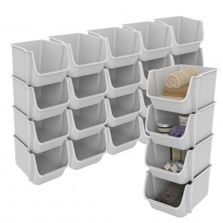 Lot de 6 tours de 4 bacs de rangement en plastique empilables FLY TOWER - blanc cassé