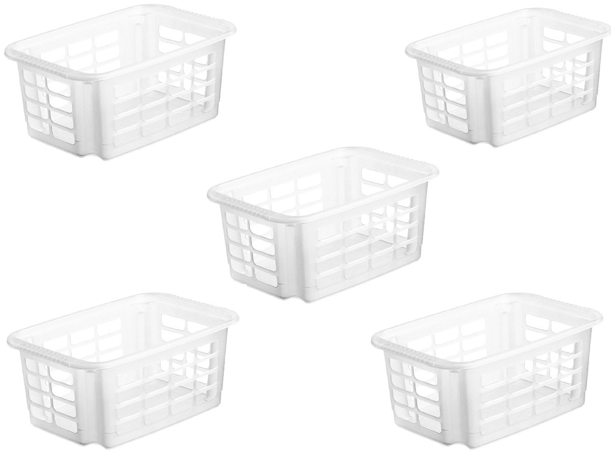 Xowine Lot de 6 paniers de rangement rectangulaires en plastique blanc